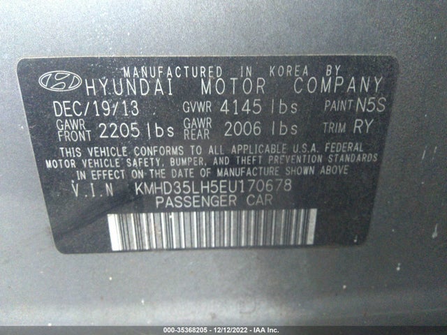 2014 HYUNDAI ELANTRA GT VIN: KMHD35LH5EU170678