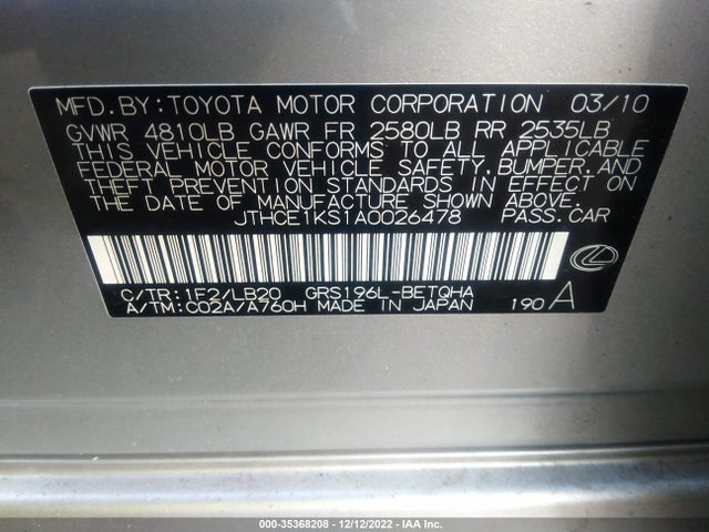 JTHCE1KS1A0026478 Lexus GS 350