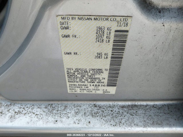 Nissan Altima 2.5 Sv 2019 1N4BL4DV6KC148836 Image 9