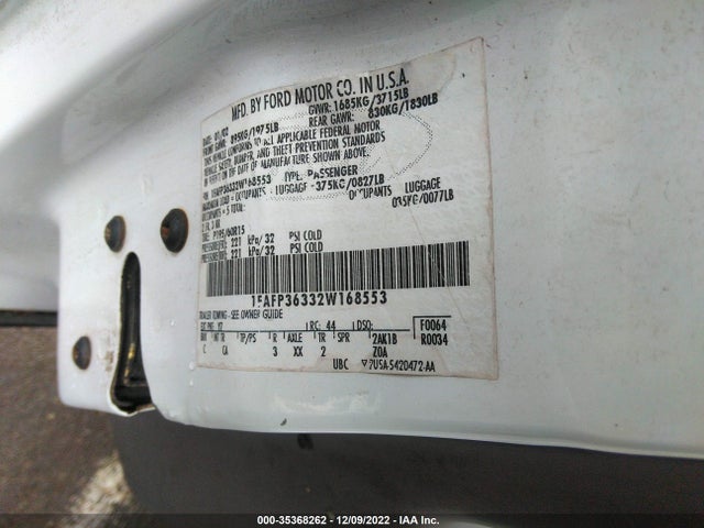 2002 FORD FOCUS SE FLEET/SE BASE VIN: 1FAFP36332W168553