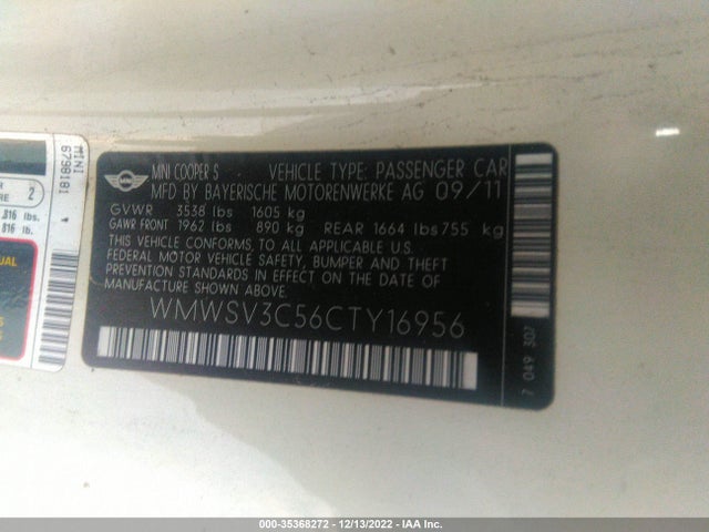 Mini COOPER HARDTOP 2012 WMWSV3C56CTY16956 Image 10