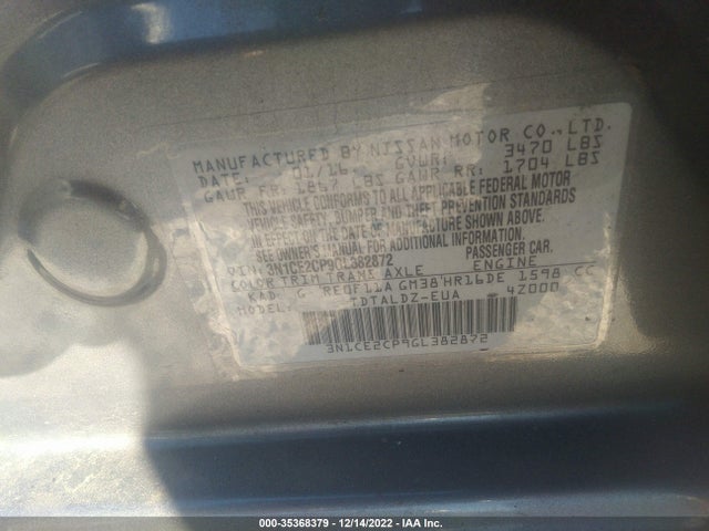 2016 NISSAN VERSA NOTE SV VIN: 3N1CE2CP9GL382872