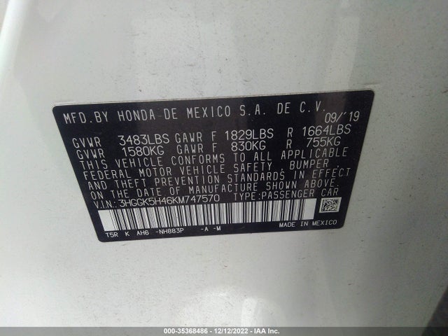 Honda FIT LX 2019 3HGGK5H46KM747570 Image 10