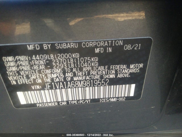 2021 Subaru WRX, VIN: JF1VA1A68M9819552