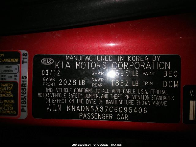 KNADN5A37C6095406 KIA RIO EX