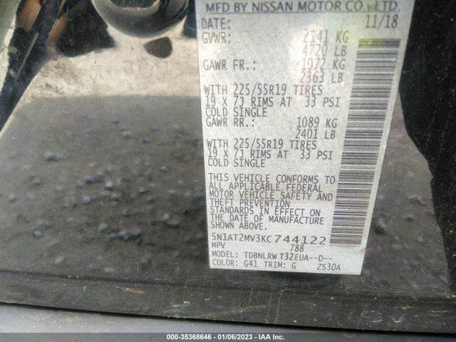 2019 Nissan Rogue, VIN: 5N1AT2MV3KC744122