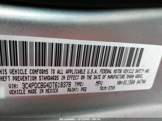 2013 DODGE JOURNEY SXT VIN: 3C4PDCBG4DT618378