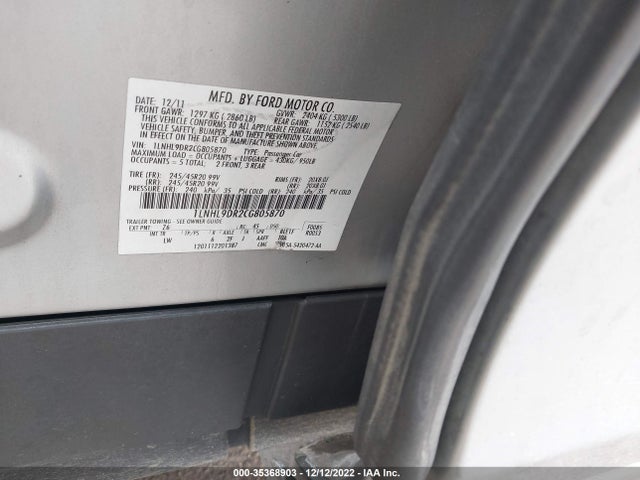 Lincoln MKS 2012 1LNHL9DR2CG805870 Image 10