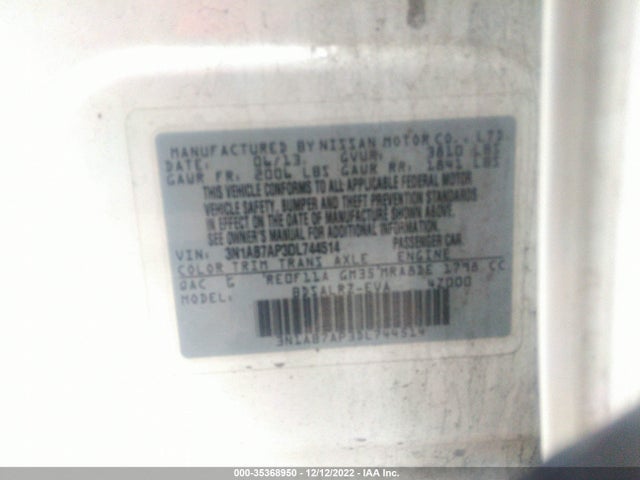 2013 NISSAN SENTRA SR VIN: 3N1AB7AP3DL744514