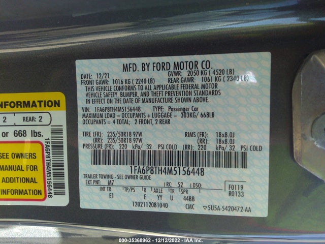 2021 Ford Mustang, VIN: 1FA6P8TH4M5156448