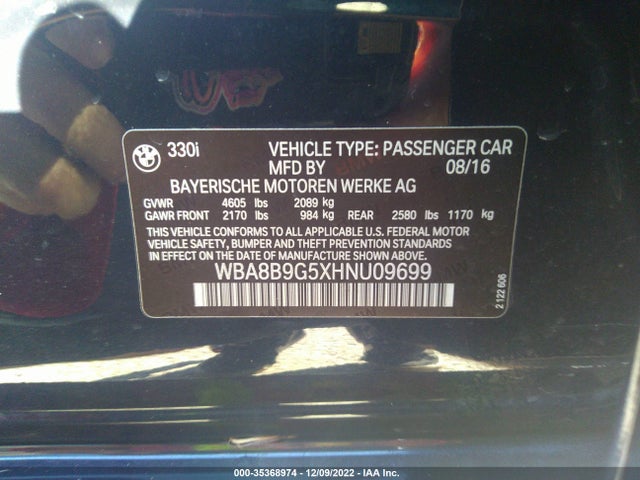 2017 BMW 3 Series, VIN: WBA8B9G5XHNU09699