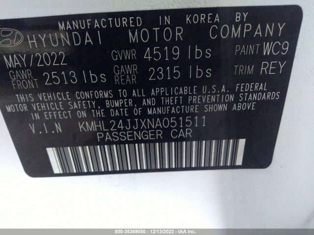 2022 Hyundai Sonata, VIN: KMHL24JJXNA051511