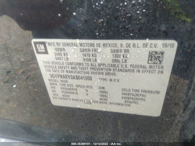 2010 CADILLAC SRX LUXURY COLLECTION VIN: 3GYFNAEY0AS641900