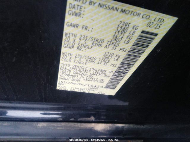 5N1AZ2MH2FN216459 Nissan Murano Platinum