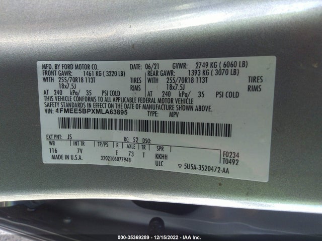 2021 Ford Bronco, VIN: 1FMEE5BPXMLA63895