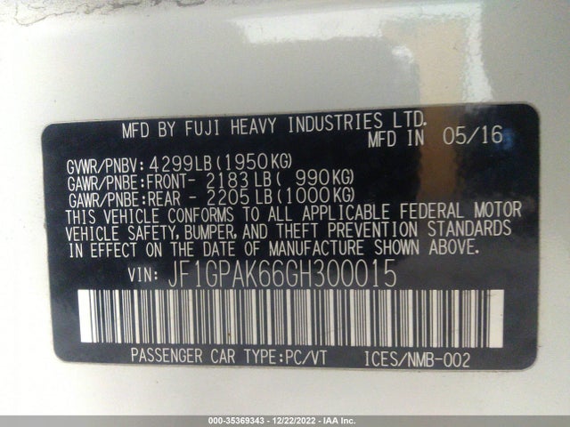 2016 Subaru Impreza, VIN: JF1GPAK66GH300015