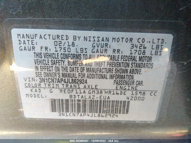 2018 Nissan Versa, VIN: 3N1CN7AP4JL862924