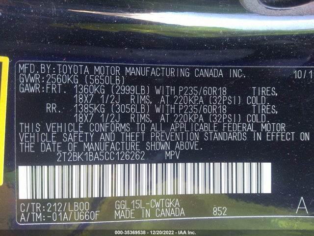 Lexus RX 2012 2T2BK1BA5CC126262 Image 10