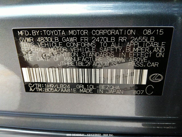 JTHBE1BL2FA017133 Lexus GS 350
