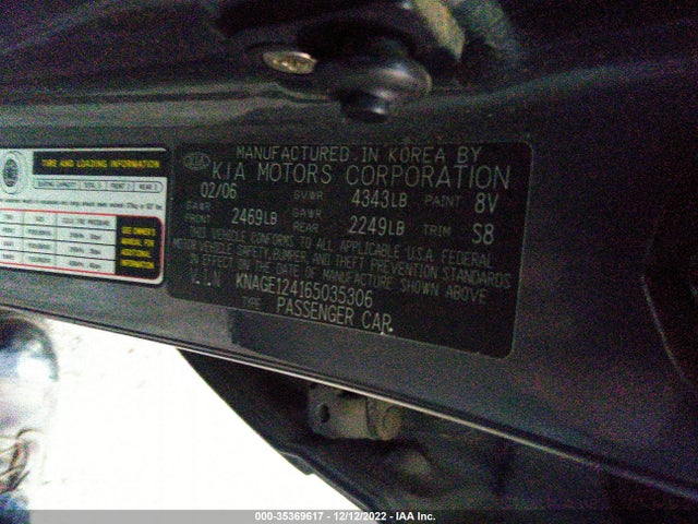 2006 KIA OPTIMA LX/EX VIN: KNAGE124165035306