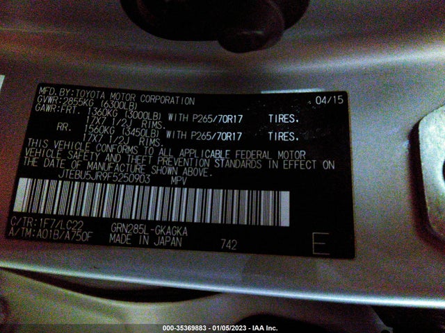 2015 TOYOTA 4RUNNER LIMITED/TRAIL/SR5 VIN: JTEBU5JR9F5250903