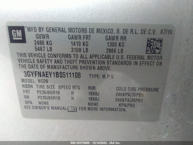 Cadillac SRX 2011 3GYFNAEY1BS511108 Image 10