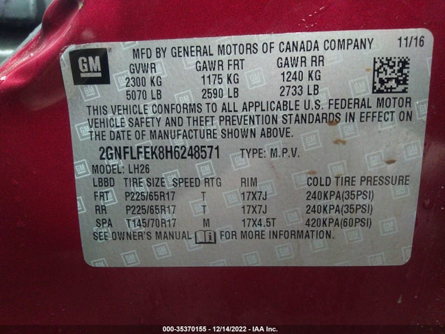 Chevrolet EQUINOX LT 2017 2GNFLFEK8H6248571 Image 11