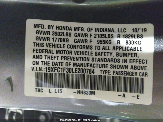 Honda Civic Sedan Ex 2020 19XFC1F30LE200784 Image 9