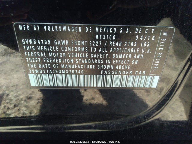 3VWD17AJ9GM370740 Volkswagen Jetta Sedan 1.8t Sport