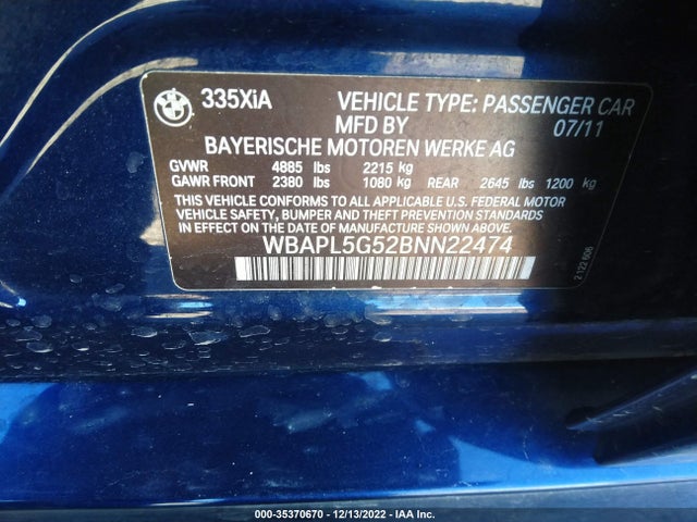 BMW 3 Series 335i Xdrive 2011 WBAPL5G52BNN22474 Image 10