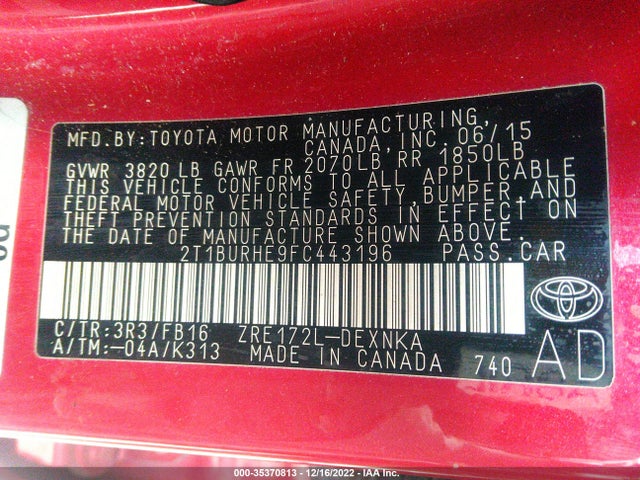 Toyota COROLLA LE 2015 2T1BURHE9FC443196 Image 9