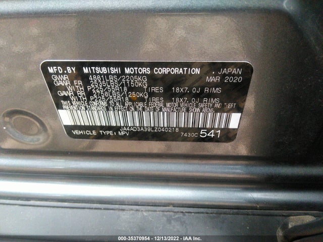 JA4AD3A39LZ040218 Mitsubishi Outlander Se/sel/le/sp