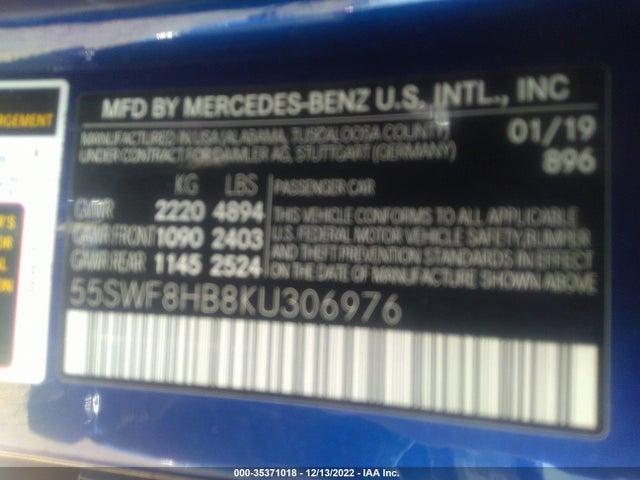 2019 Mercedes-Benz C-Class, VIN: 55SWF8HB8KU306976