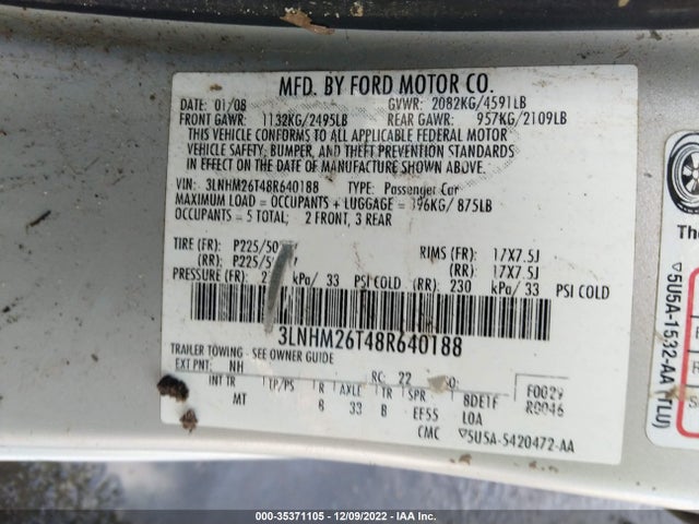 Lincoln MKZ 2008 3LNHM26T48R640188 Image 11