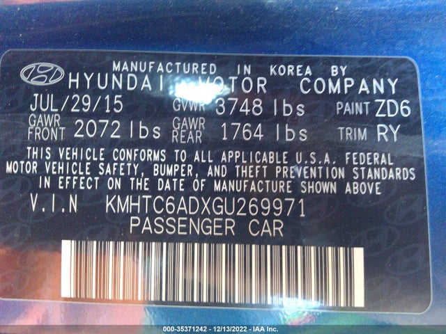 Hyundai VELOSTER 2016 KMHTC6ADXGU269971 Image 12