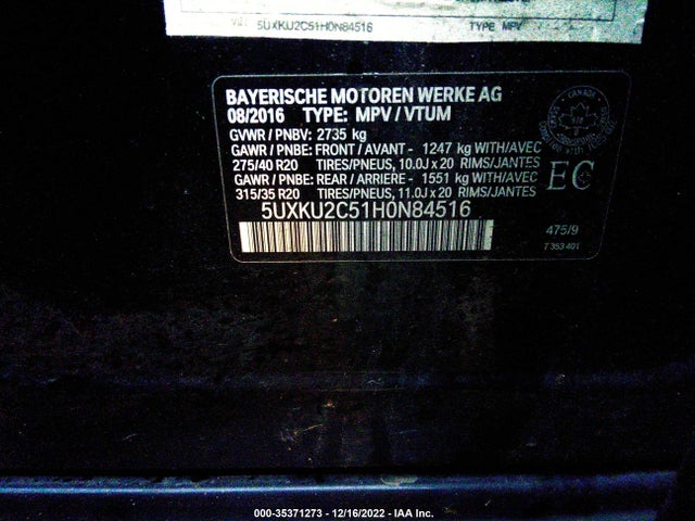 BMW X6 Xdrive35i 2017 5UXKU2C51H0N84516 Image 9