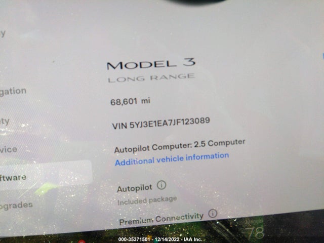 Tesla Model 3 Range Battery 2018 5YJ3E1EA7JF123089 Image 7
