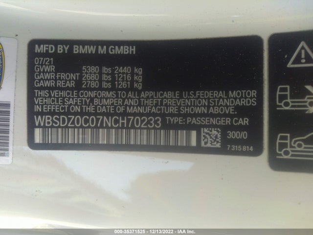 2022 BMW M8, VIN: WBSDZ0C07NCH70233