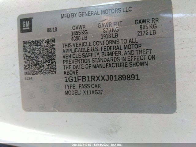 Chevrolet Camaro 1lt 2018 1G1FB1RXXJ0189891 Image 9