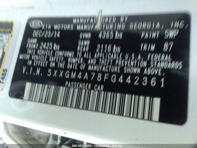 2015 Kia Optima, VIN: 5XXGM4A78FG442361