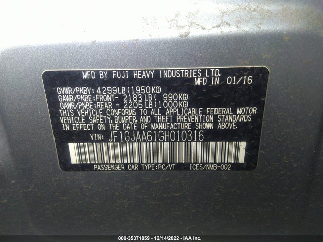 Subaru IMPREZA SEDAN 2016 JF1GJAA61GH010316 Image 10