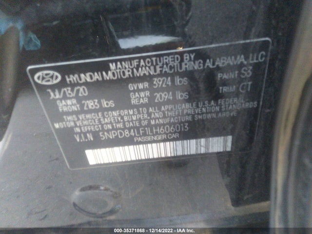 Hyundai ELANTRA SEL 2020 5NPD84LF1LH606013 Image 10