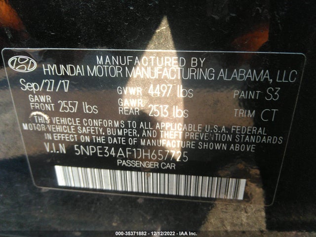 2018 Hyundai Sonata, VIN: 5NPE34AF1JH657725