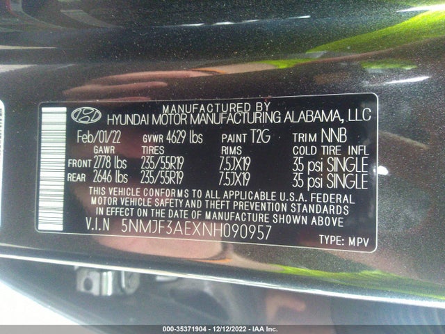 2022 Hyundai Tucson, VIN: 5NMJF3AEXNH090957