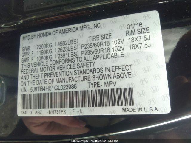 5J8TB4H51GL023988 Acura Rdx Tech Pkg/tech