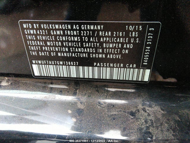 2016 Volkswagen Golf R, VIN: WVWUF7AU7GW136627