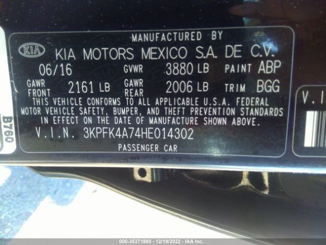 3KPFK4A74HE014302 KIA FORTE LX