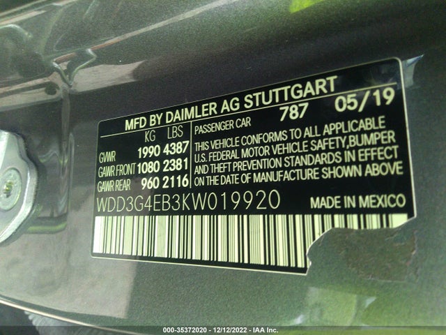 2019 Mercedes-Benz A-Class, VIN: WDD3G4EB3KW019920