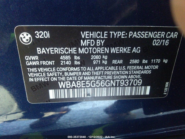 BMW 3 Series 320i Xdrive 2016 WBA8E5G56GNT93709 Image 9