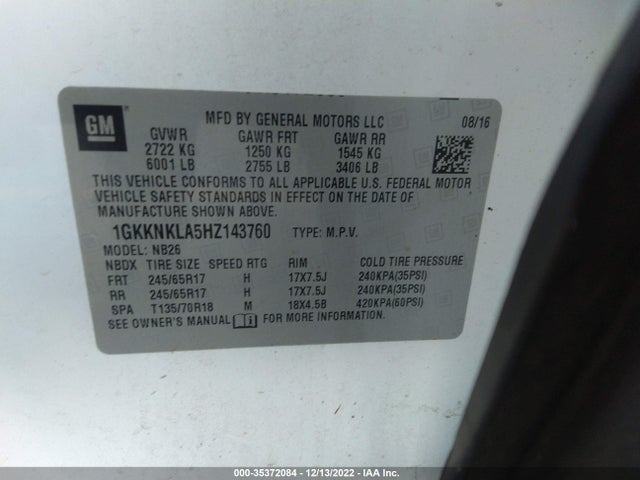 GMC ACADIA SLE 2017 1GKKNKLA5HZ143760 Image 10